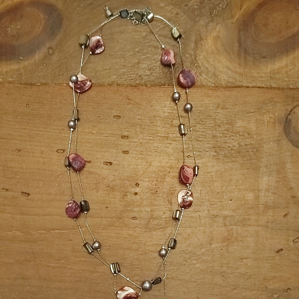 Elegant Multi-Strand Necklace with Pink and Brown Accents